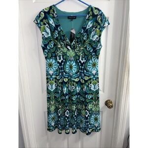 NWT Jones New York Midi Dress Wmn 16 Floral Fairy Church Fit & Flare Cap Sleeve